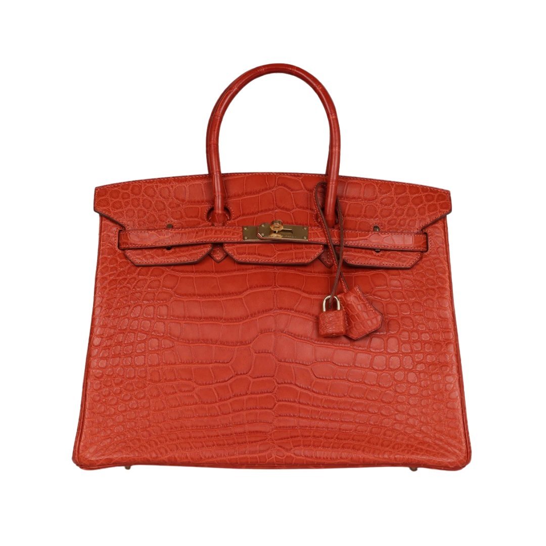 Sanguine Matt Alligator mit Gold-Beschlägen 35cm