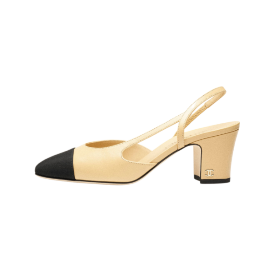 Ziegenleder & Grosgrain Beige & Schwarz