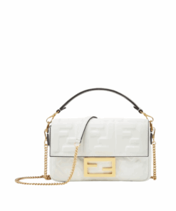Wei?e Nappaleder-Tasche mit FF-Muster 13cm