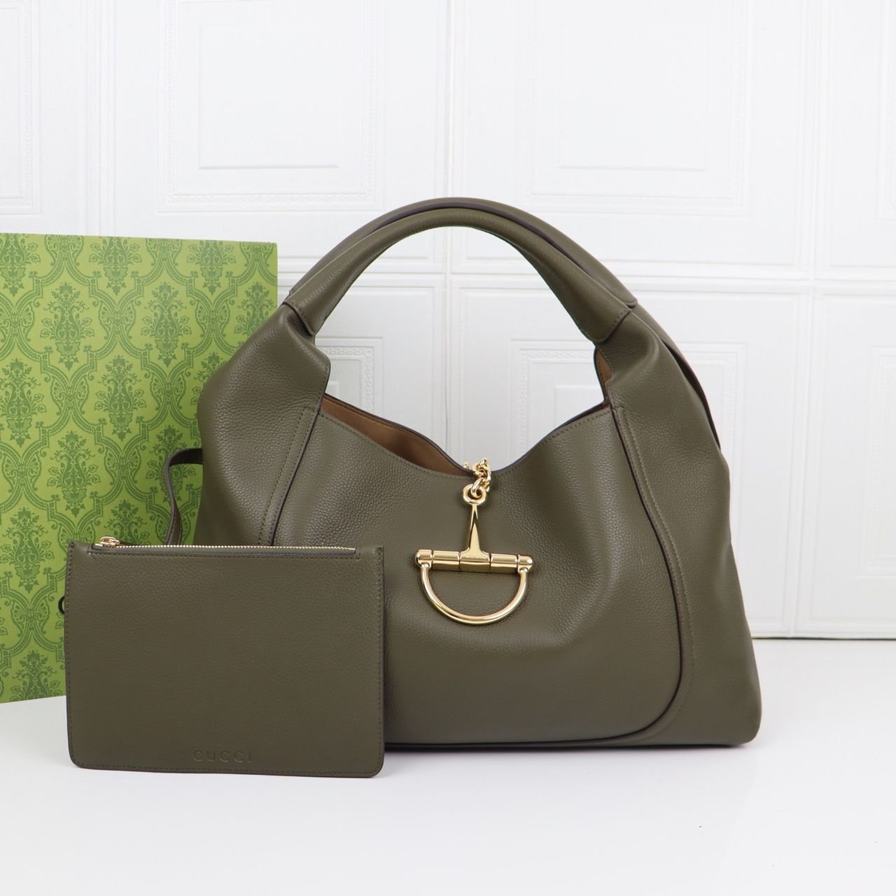 Maxi Schultertasche Aus Dunkelgrünem Leder 46cm – Bild 2