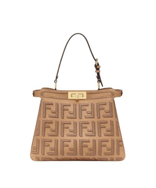 Ledertasche mit FF-Milchkaffee-Geflecht 25.5cm