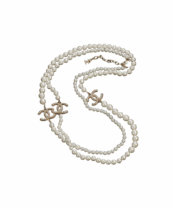 Double-Length Pearl Necklace with Interlocking CC Logo Charms