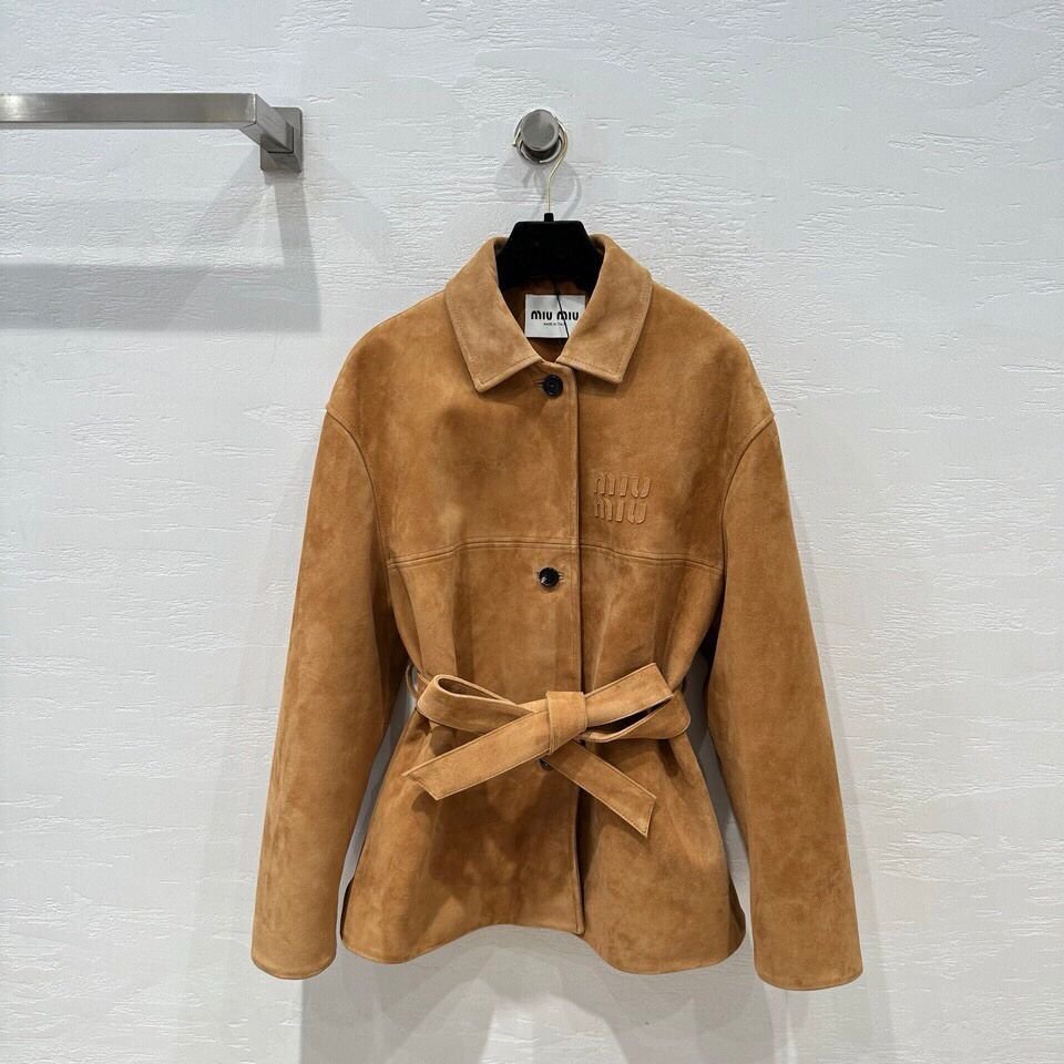 Wildlederjacke mit Gürtel in Kamelbraun – Bild 2