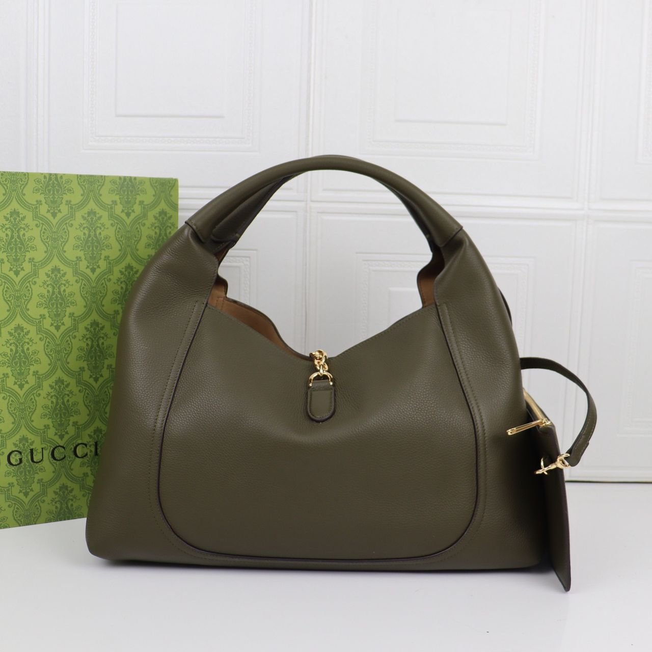 Maxi Schultertasche Aus Dunkelgrünem Leder 46cm – Bild 5