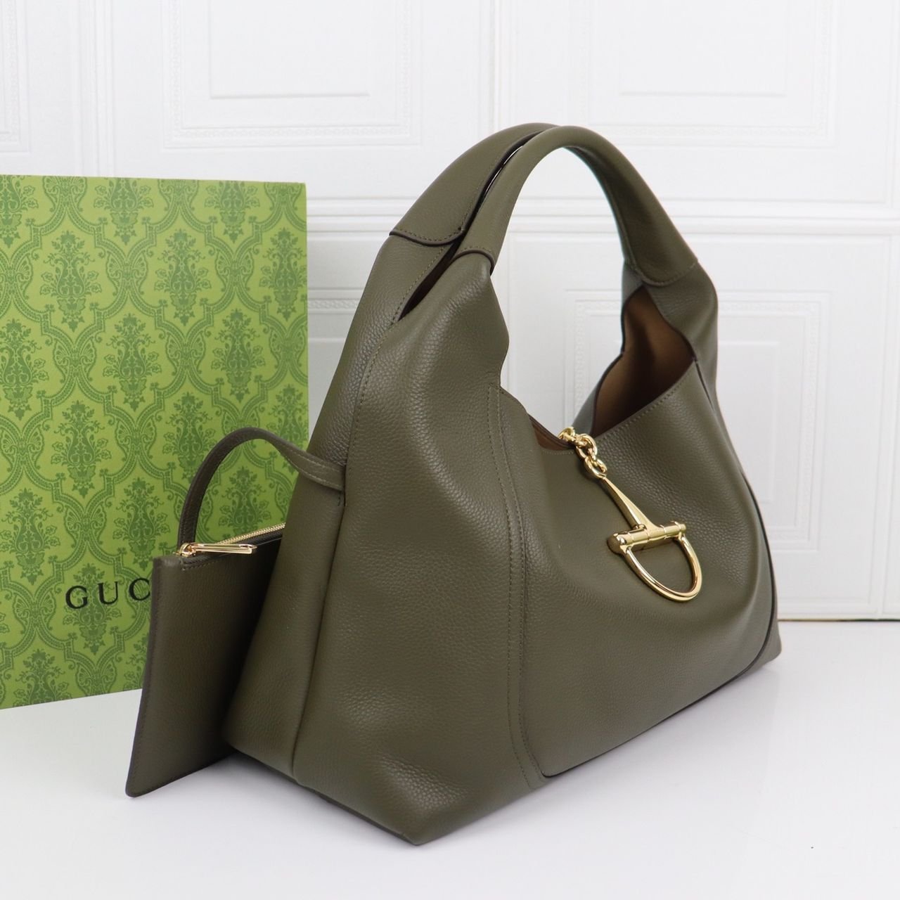 Maxi Schultertasche Aus Dunkelgrünem Leder 46cm – Bild 4