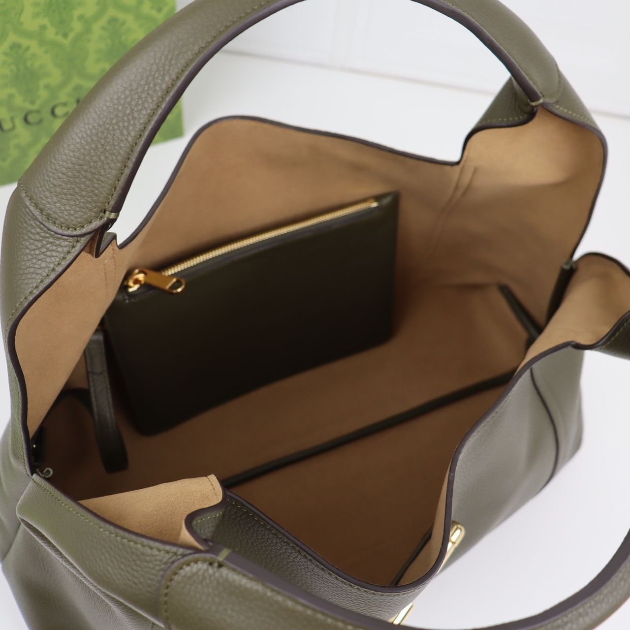 Maxi Schultertasche Aus Dunkelgrünem Leder 46cm – Bild 7