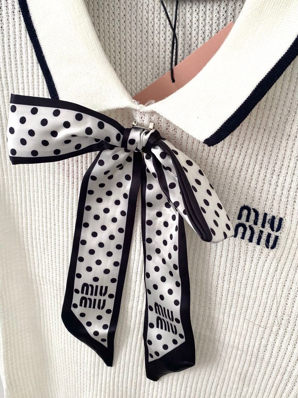 Strick-Poloshirt Weiß – Bild 3