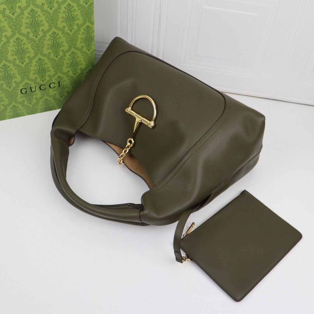 Maxi Schultertasche Aus Dunkelgrünem Leder 46cm – Bild 6