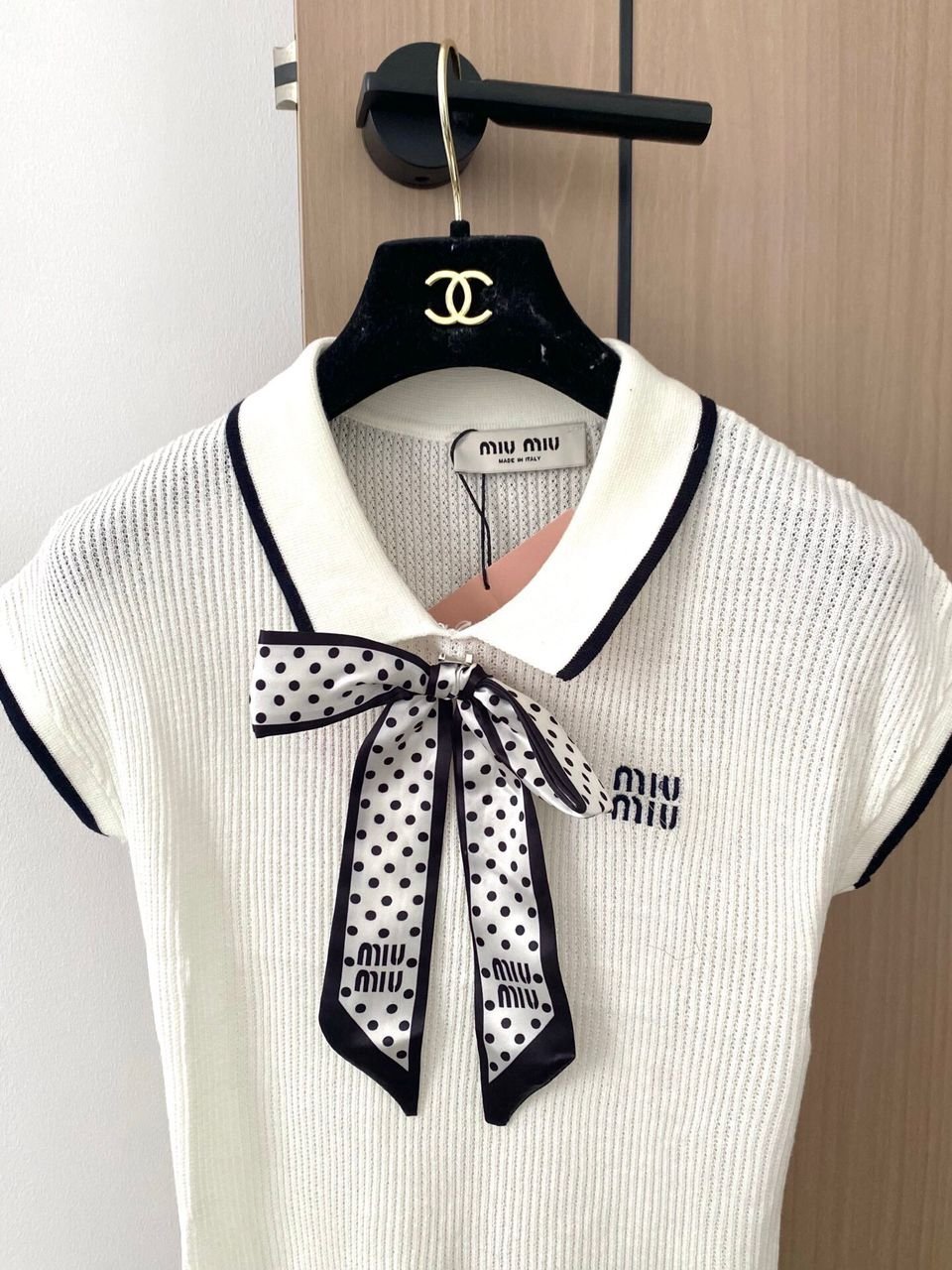 Strick-Poloshirt Weiß – Bild 2