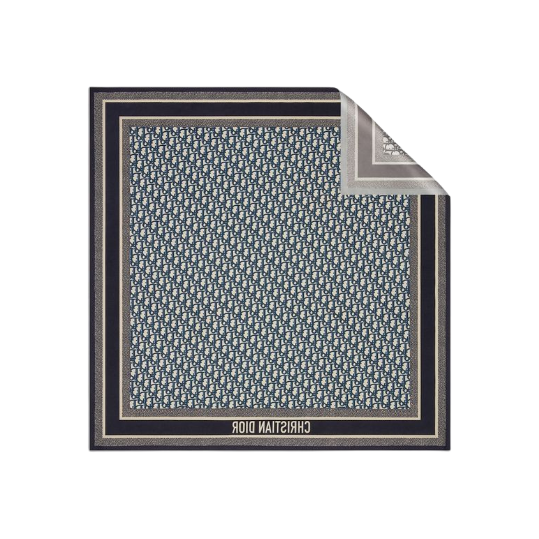 Obliques Quadrat-Schal in Grau und Dunkelblau