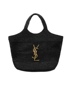 Maxi-Tote aus verziertem Raffia in Schwarz 38cm