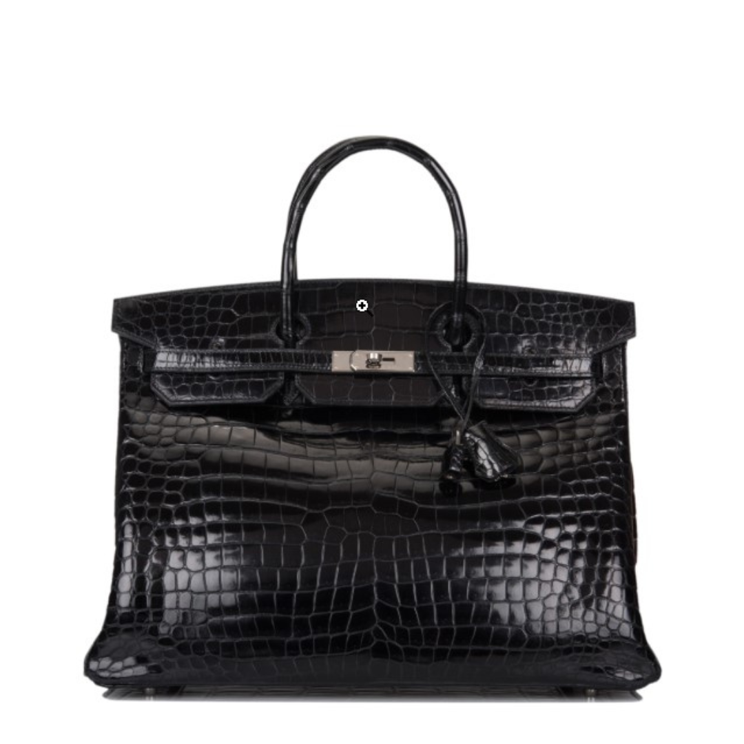 Birkin Shiny Porosus Crocodile Palladium Hardware 40 cm