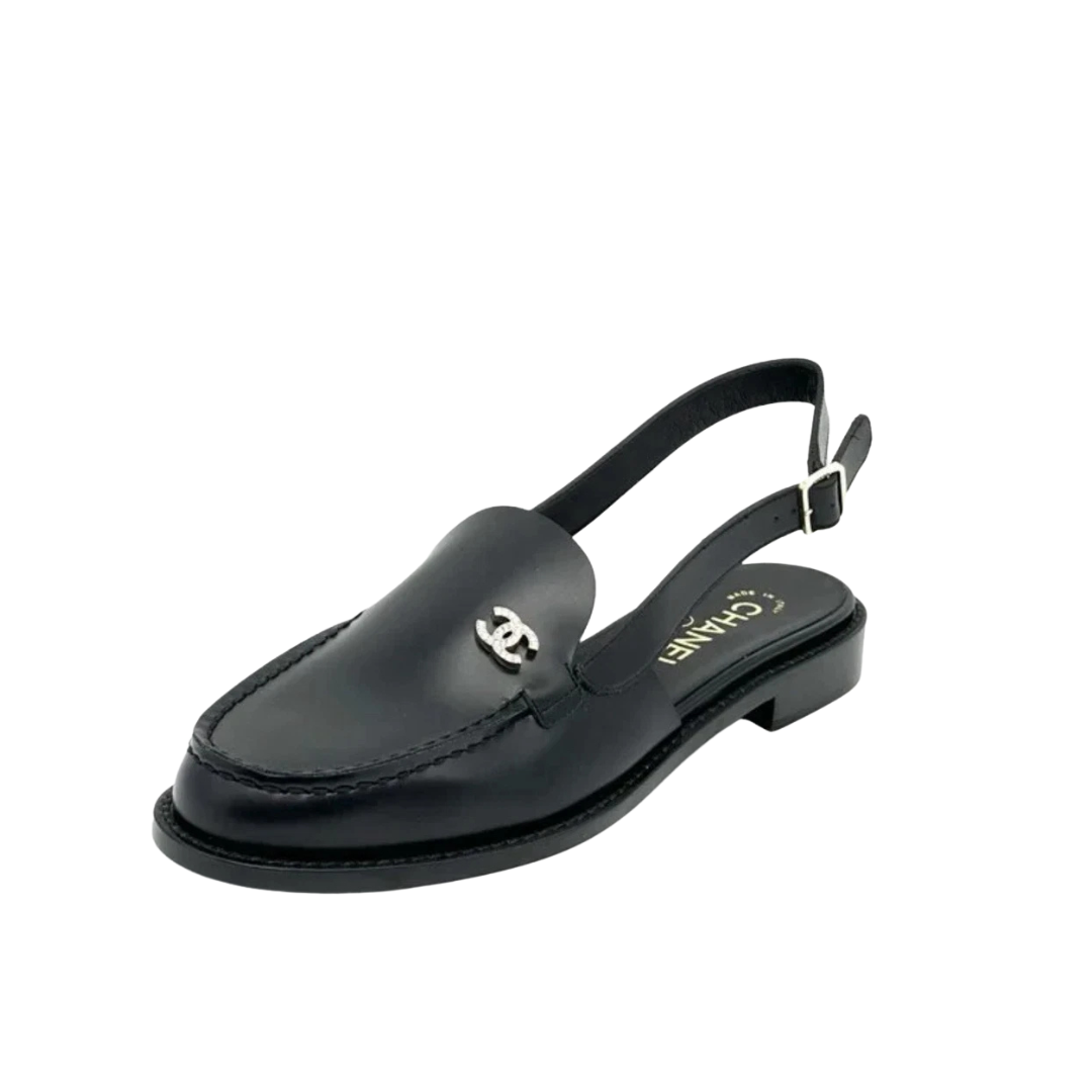 Slingback Flache Schwarz Loafer