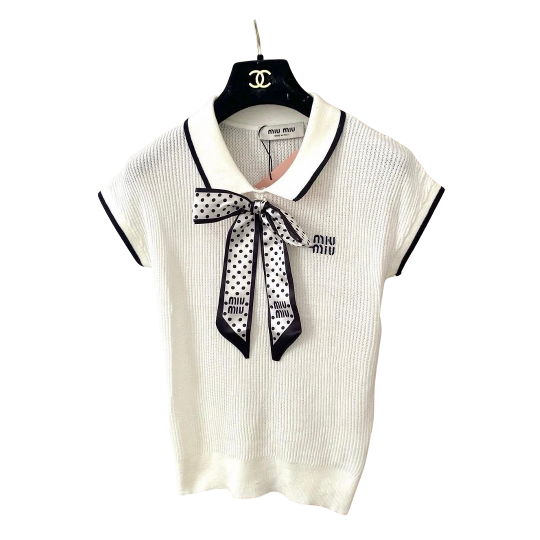 Strick-Poloshirt Weiß