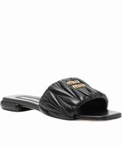 Gestepptes Nappaleder-Pantoletten Schwarz