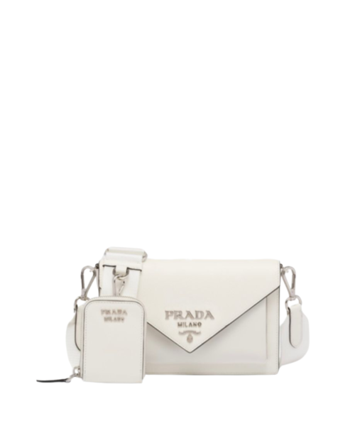 Saffiano-Leder-Kuvert-Tasche Weiß 20 cm