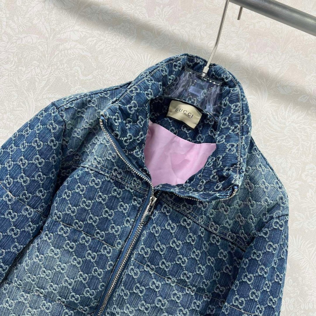 Baumwoll Denim Jacquard Reißverschluss Blau – Bild 4