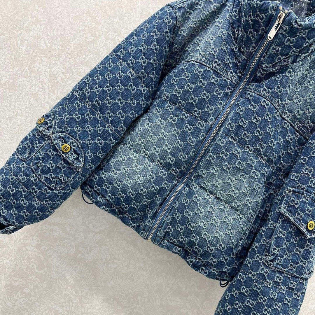 Baumwoll Denim Jacquard Reißverschluss Blau – Bild 5