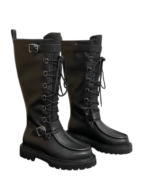 Kniehohe, Schnür Combatstiefel schwarze