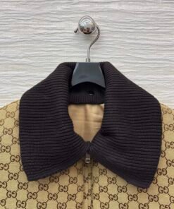 Alternative view of GG canvas gilet/puffer vest with a brown collar and leather label