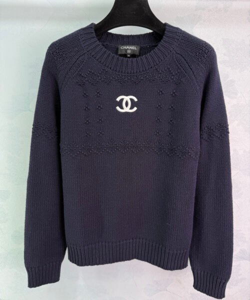Alternative view of Chanel Rundhals-Pullover Weiß und Dunkelblau