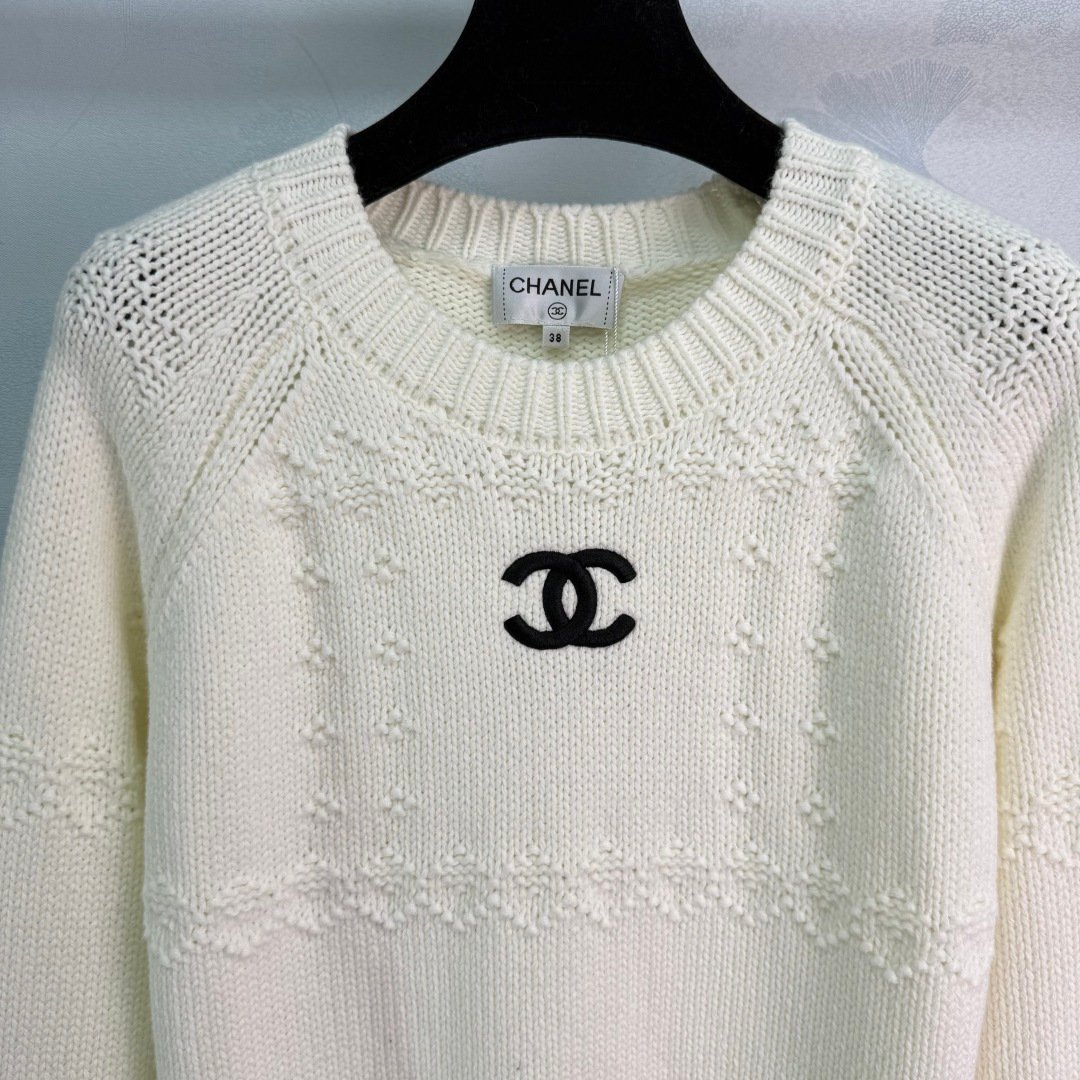 Chanel Rundhals-Pullover Weiß und Dunkelblau – Bild 4