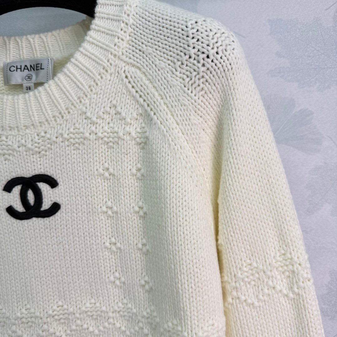 Chanel Rundhals-Pullover Weiß und Dunkelblau – Bild 5