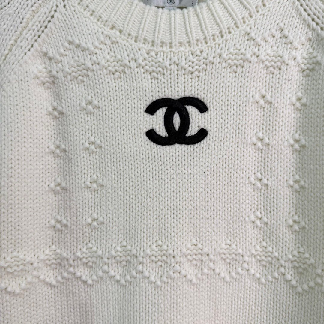 Chanel Rundhals-Pullover Weiß und Dunkelblau – Bild 6