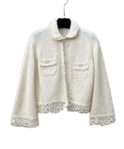 Ecru Tweed Jacke aus Baumwollmischung
