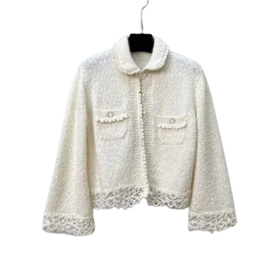 Ecru Tweed Jacke aus Baumwollmischung