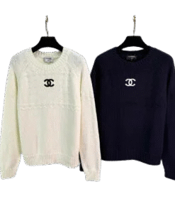 Chanel Rundhals-Pullover Weiß und Dunkelblau