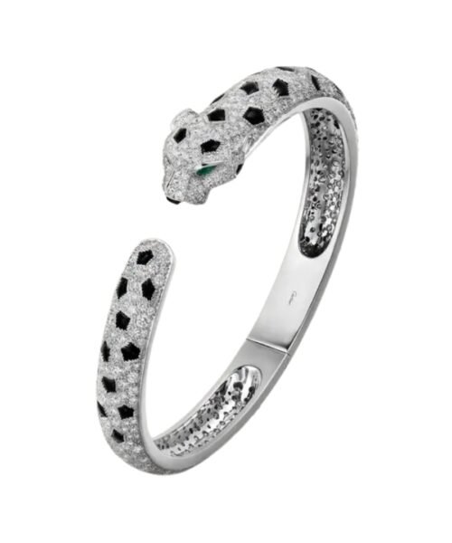 Panther Bracelet, White Gold, Onyx