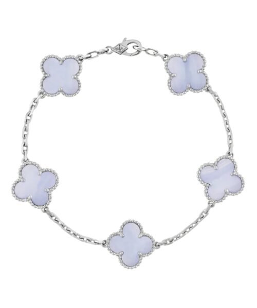 Alhambra Bracelet, 5 Motifs, White Gold, Chalcedony