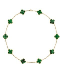 Necklace, 10 Motifs Yellow Gold, Malachite