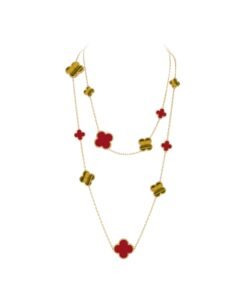 Magic Long Necklace, 16 Motifs Carnelian, Tiger’s Eye