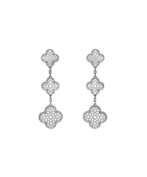 Alhambra Earrings, 3 Motifs Round Diamonds