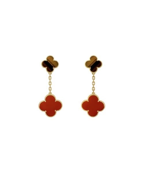Alhambra Earrings, 2 Motifs Tiger’s Eye, Carnelian