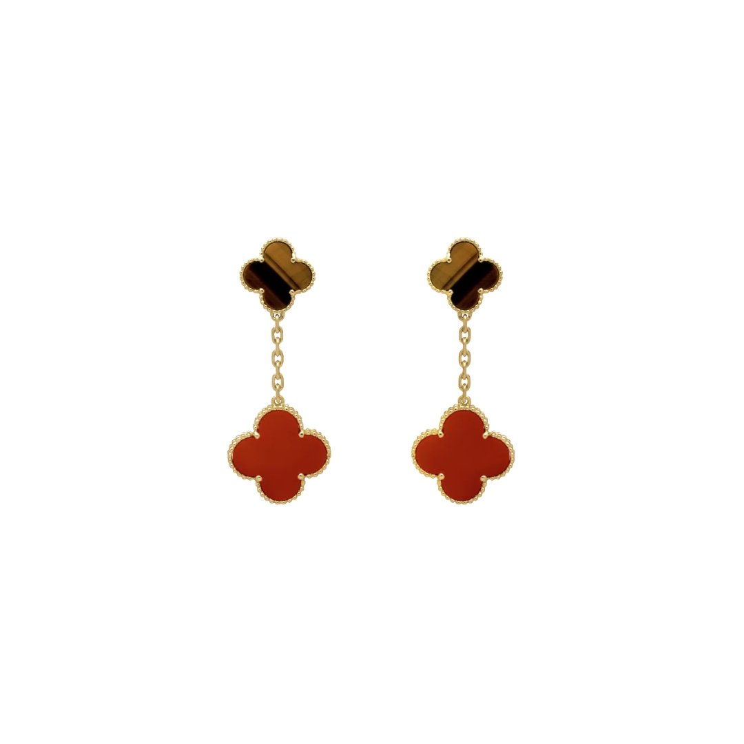 Alhambra Earrings, 2 Motifs Tiger’s Eye, Carnelian
