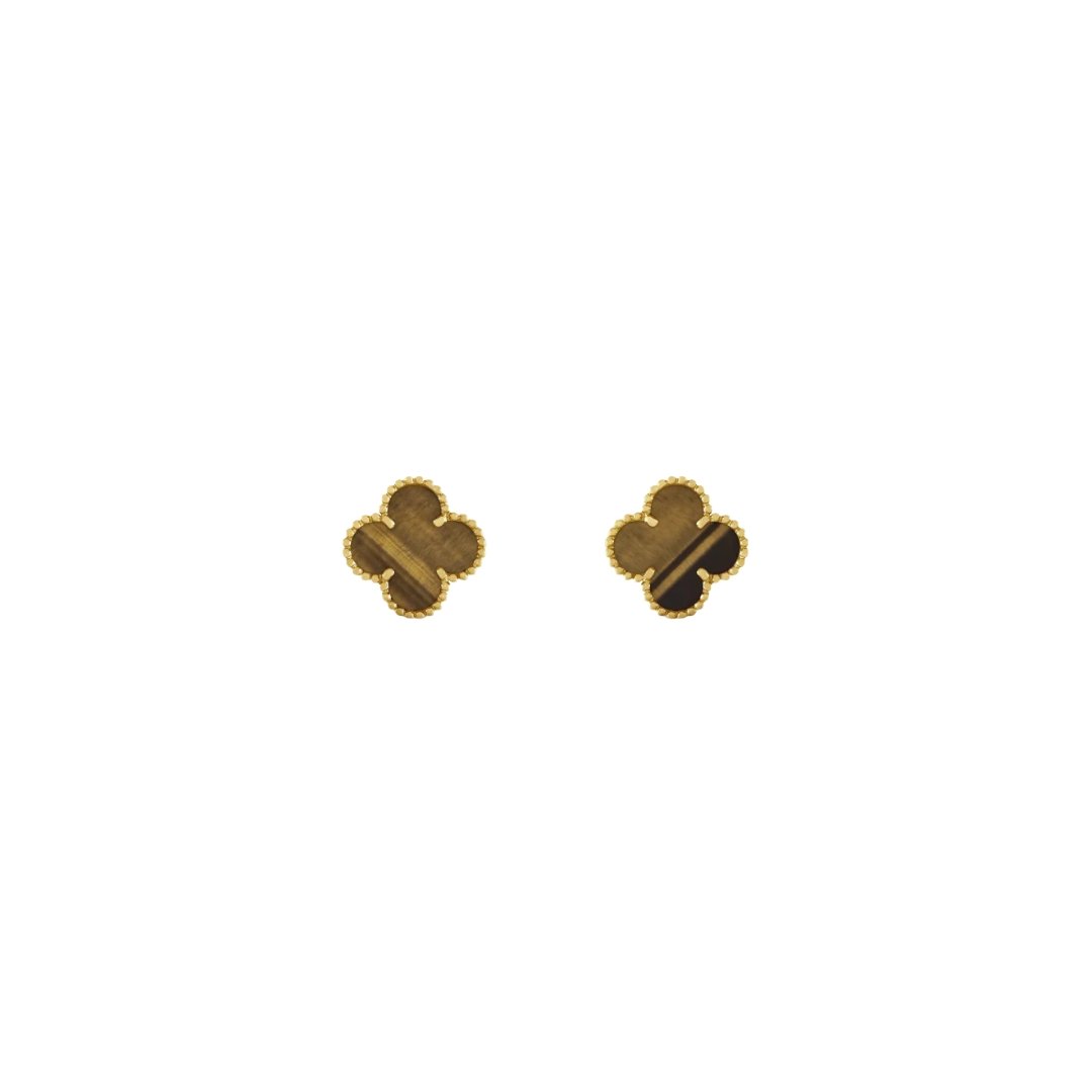 Alhambra Earrings, 18K Yellow Gold, Tiger’s Eye