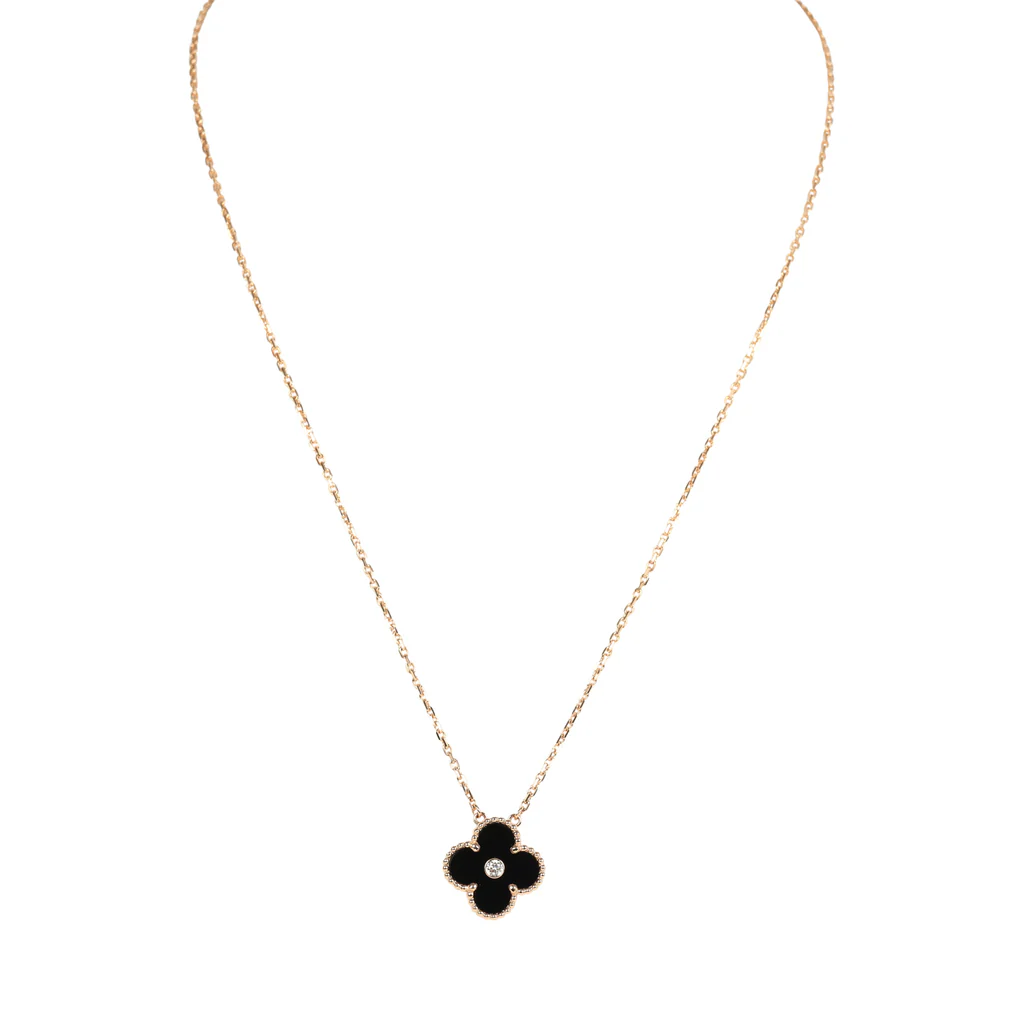 Van Cleef & Arpels 2016 Holiday Vintage Alhambra Pendant Necklace Onyx 18K Rose Gold Hardware & Diamonds – Bild 2