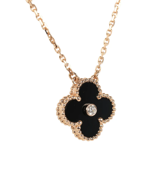 Van Cleef & Arpels 2016 Holiday Vintage Alhambra Pendant Necklace Onyx 18K Rose Gold Hardware & Diamonds – Bild 4