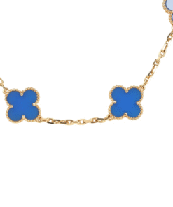 Alternative view of Van Cleef & Arpels Vintage Alhambra 10 Motif Necklace Blue Agate 18K Yellow Gold Hardware