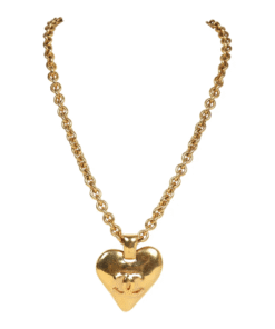 Vintage Chanel 24K Gold Plated Gold CC Heart Pendant Necklace