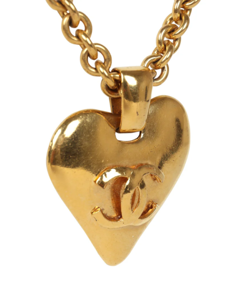 Vintage Chanel 24K Gold Plated Gold CC Heart Pendant Necklace – Bild 3