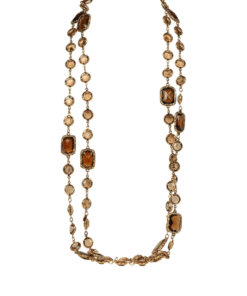 Vintage 1981 Chanel Chicklet Long Necklace Amber Brown Gripoix Gold Plated Hardware