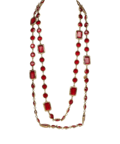 Vintage 1981 Chanel Chicklet Long Necklace Red Gripoix Gold Plated Hardware