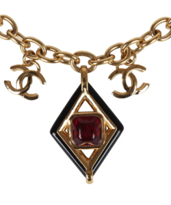 Alternative view of Chanel Hearts Charm Necklace Black/Pink Enamel/Gripoix Gold Tone Hardware