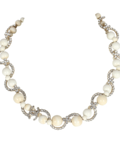 Chanel CC Faux Crystal Beaded Choker Necklace Beige/White Light Gold Tone Hardware