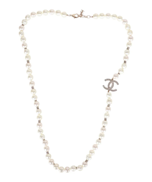 Chanel Gold CC Faux Large Pearl Crystal Necklace