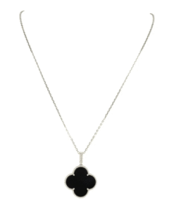 Pre-owned Van Cleef & Arpels Magic Alhambra Long Necklace 1 Motif Onyx 18K White Gold Hardware